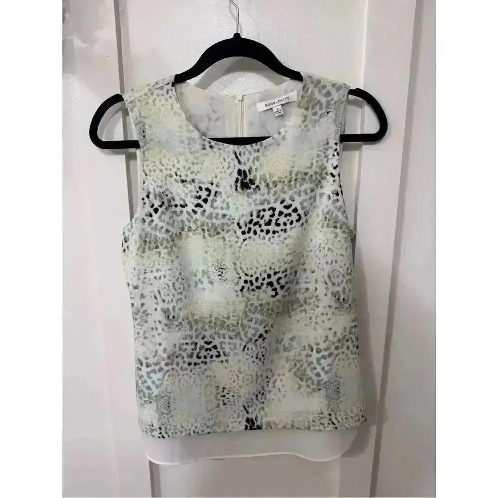 Rose & Olive Pale Multi Animal-Print Sleeveless Top